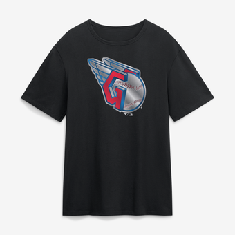 Men's Black Cleveland Guardians  Metallic Mascot T-Shirt