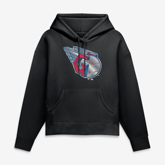 Women's Black Cleveland Guardians Metallic Mascot Hoodie