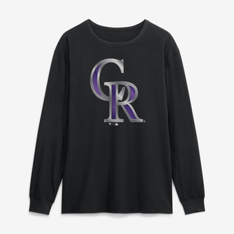 Men's Black Colorado Rockies  Metallic Mascot Long Sleeve T-Shirt