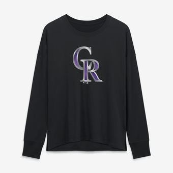 Women's Black Colorado Rockies Metallic Mascot Long Sleeve T-Shirt