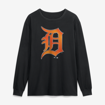 Men's Black Detroit Tigers  Metallic Mascot Long Sleeve T-Shirt