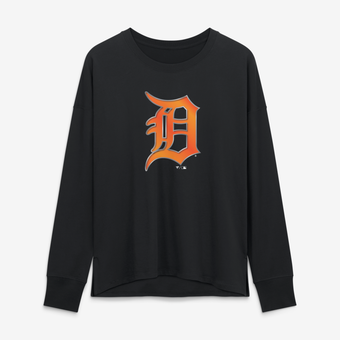 Women's Black Detroit Tigers Metallic Mascot Long Sleeve T-Shirt