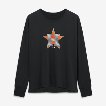 Women's Black Houston Astros Metallic Mascot Long Sleeve T-Shirt