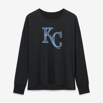 Women's Black Kansas City Royals Metallic Mascot Long Sleeve T-Shirt
