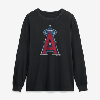 Men's Black Los Angeles Angels  Metallic Mascot Long Sleeve T-Shirt