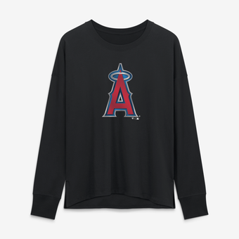 Women's Black Los Angeles Angels Metallic Mascot Long Sleeve T-Shirt