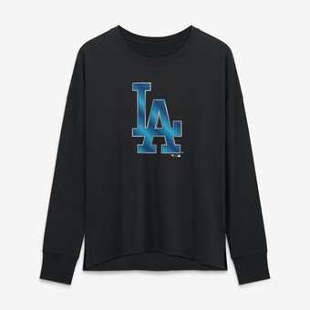 Women's Black Los Angeles Dodgers Metallic Mascot Long Sleeve T-Shirt