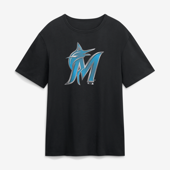 Men's Black Miami Marlins  Metallic Mascot T-Shirt