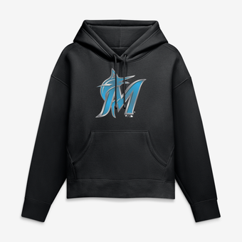 Women's Black Miami Marlins Metallic Mascot Hoodie