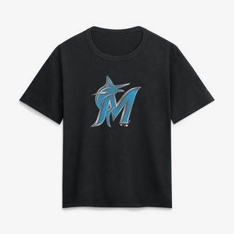 Women's Black Miami Marlins Metallic Mascot T-Shirt