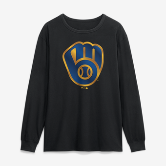 Men's Black Milwaukee Brewers  Metallic Mascot Long Sleeve T-Shirt