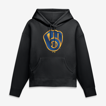 Women's Black Milwaukee Brewers Metallic Mascot Hoodie