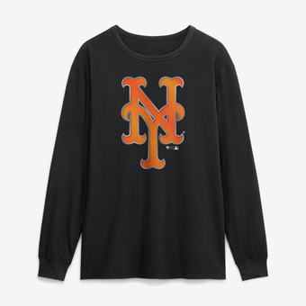 Men's Black New York Mets  Metallic Mascot Long Sleeve T-Shirt