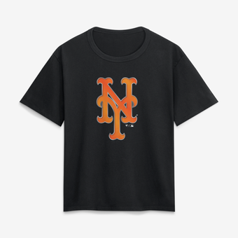 Women's Black New York Mets Metallic Mascot T-Shirt
