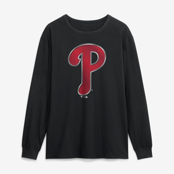 Men's Black Philadelphia Phillies  Metallic Mascot Long Sleeve T-Shirt