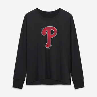 Women's Black Philadelphia Phillies Metallic Mascot Long Sleeve T-Shirt
