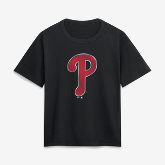 Women's Black Philadelphia Phillies Metallic Mascot T-Shirt