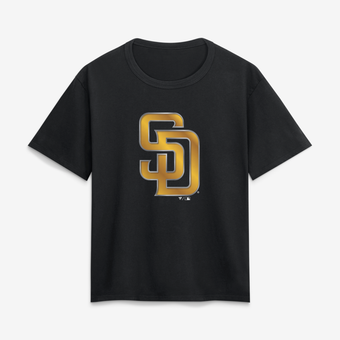 Women's Black San Diego Padres Metallic Mascot T-Shirt