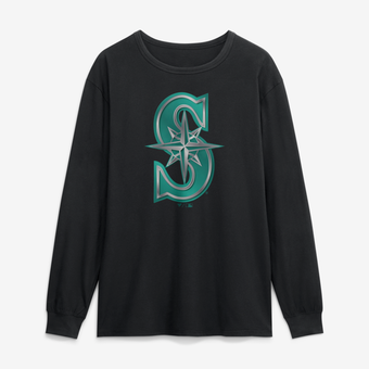 Men's Black Seattle Mariners  Metallic Mascot Long Sleeve T-Shirt