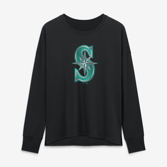 Women's Black Seattle Mariners Metallic Mascot Long Sleeve T-Shirt