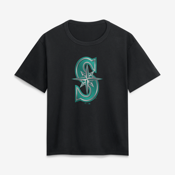 Women's Black Seattle Mariners Metallic Mascot T-Shirt