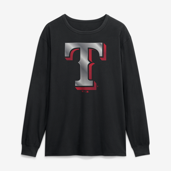 Men's Black Texas Rangers  Metallic Mascot Long Sleeve T-Shirt