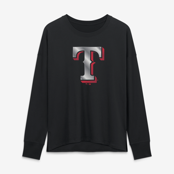 Women's Black Texas Rangers Metallic Mascot Long Sleeve T-Shirt