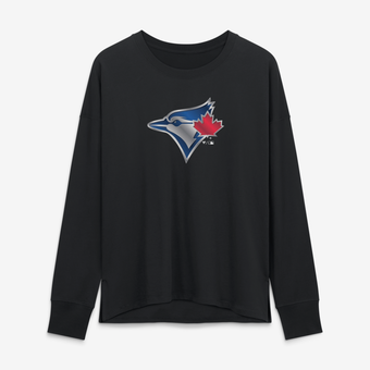 Women's Black Toronto Blue Jays Metallic Mascot Long Sleeve T-Shirt