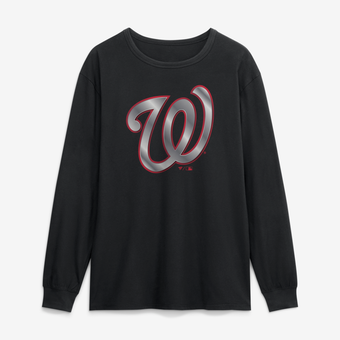 Men's Black Washington Nationals  Metallic Mascot Long Sleeve T-Shirt