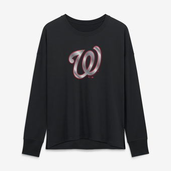Women's Black Washington Nationals Metallic Mascot Long Sleeve T-Shirt