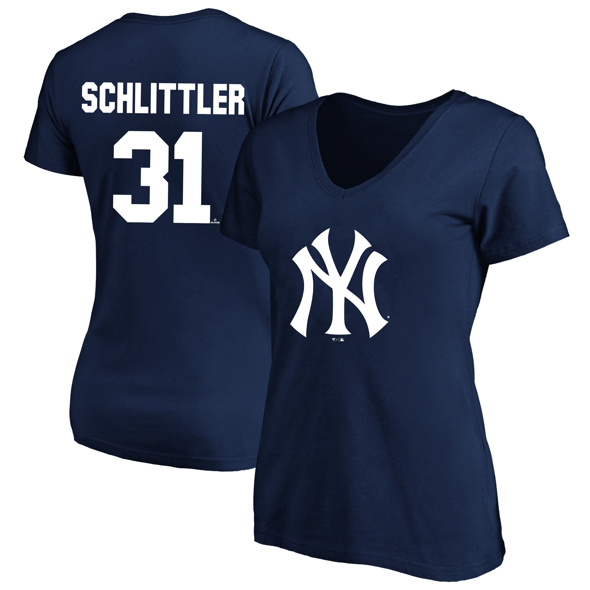 Women's Fanatics Cam Schlittler Navy New York Yankees Plus Size Name & Number V-Neck T-Shirt