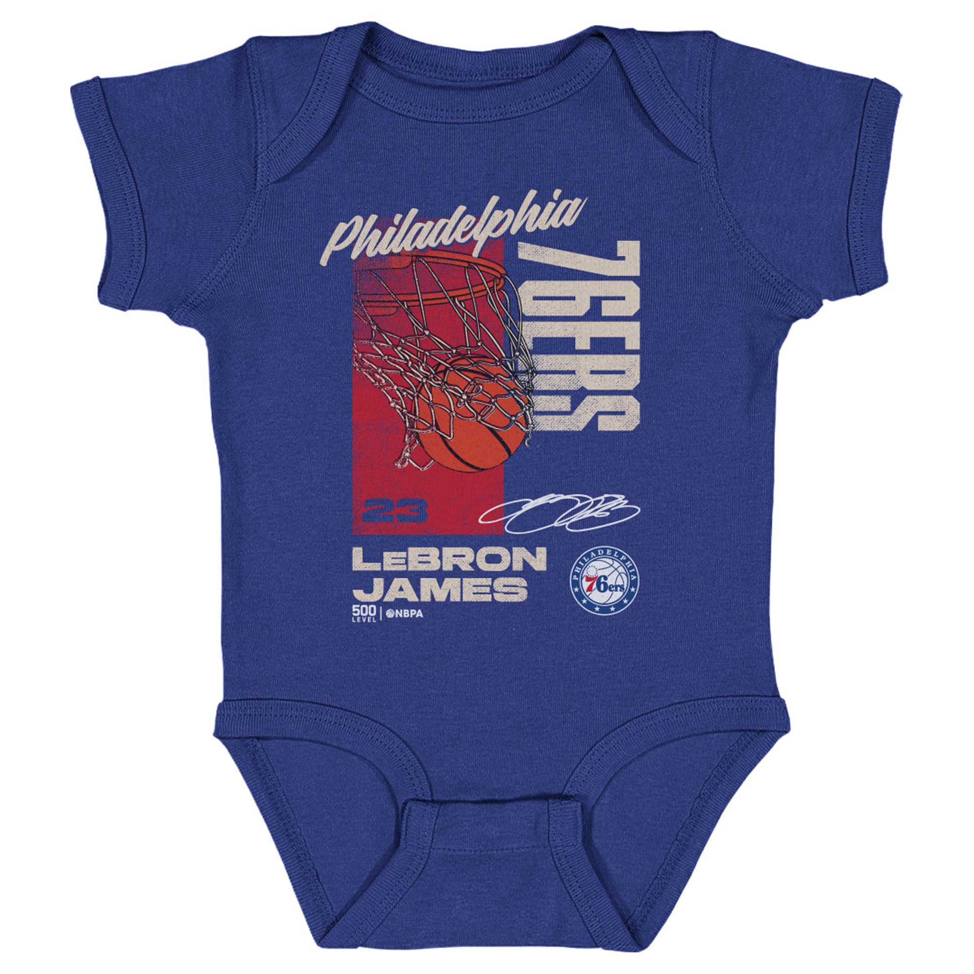 Infant 500 Level LeBron James Royal Philadelphia 76ers All Net Bodysuit