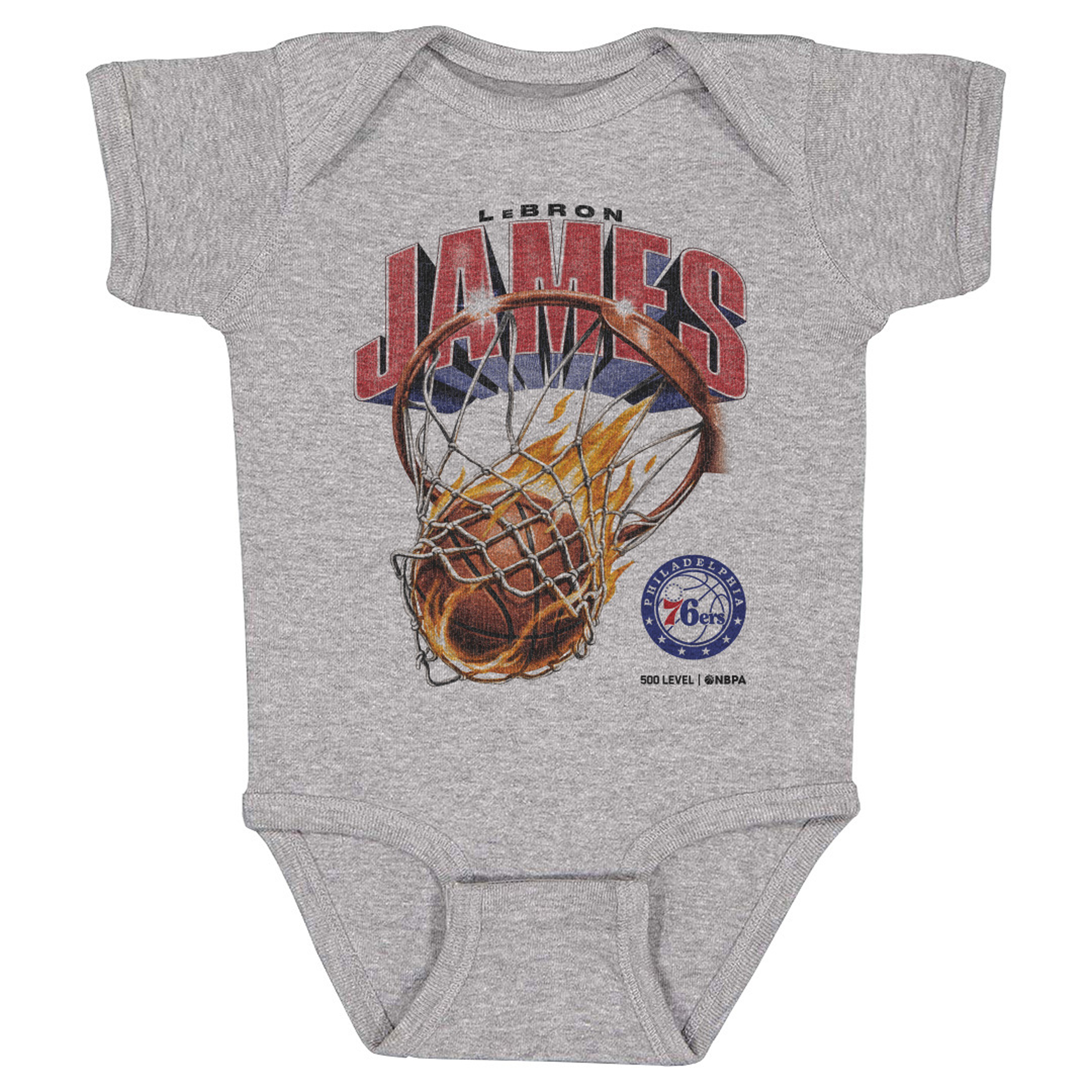 Infant 500 Level LeBron James Heather Gray Philadelphia 76ers On Fire Bodysuit