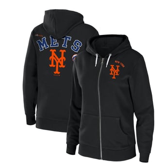 Women's WEAR by Erin Andrews  Black New York Mets Full-Zip Sponge Fleece Hoodie