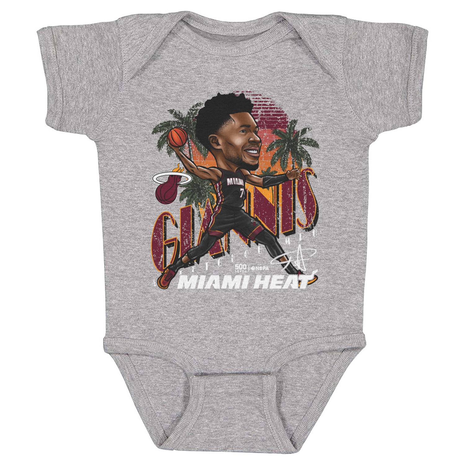 Infant 500 Level Giannis Antetokounmpo Heather Gray Miami Heat Cartoon Bodysuit