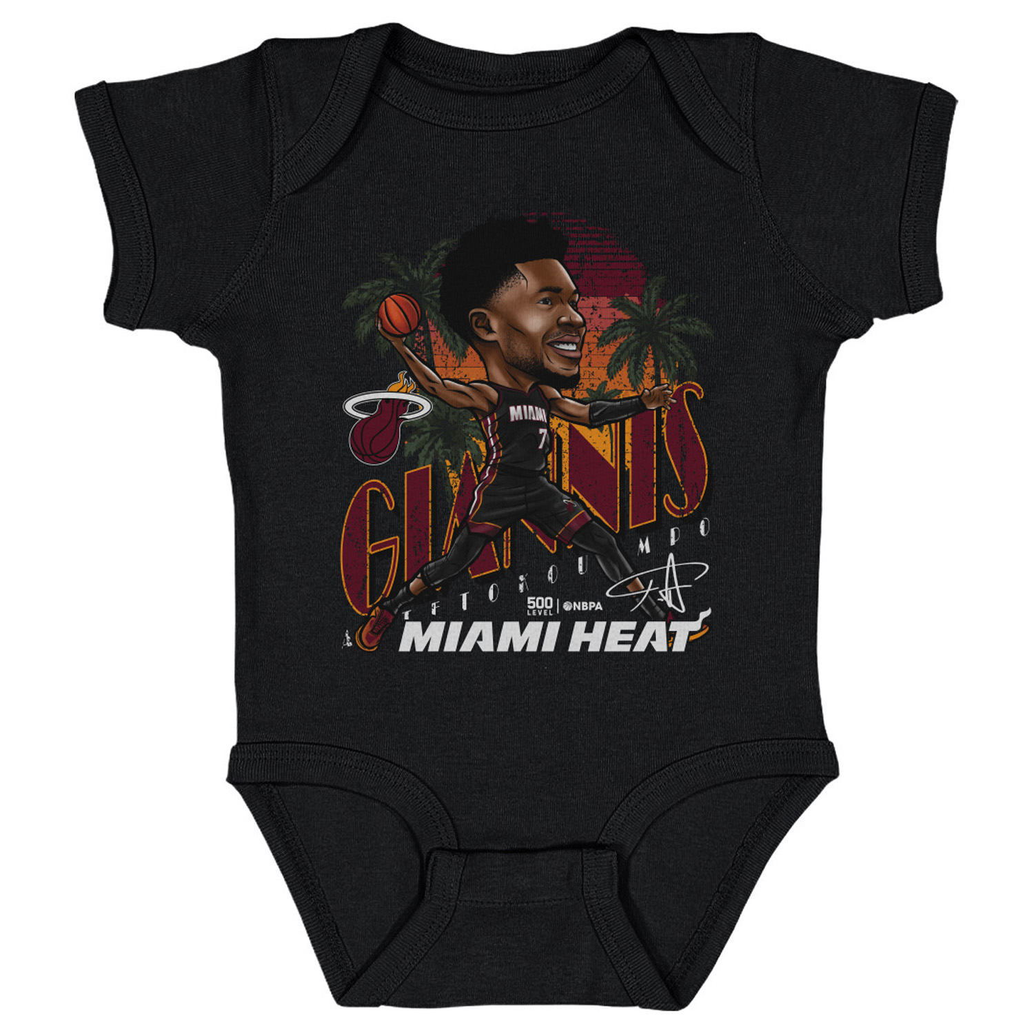 Infant 500 Level Giannis Antetokounmpo Black Miami Heat Cartoon Bodysuit
