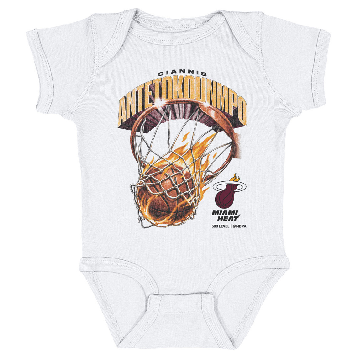 Infant 500 Level Giannis Antetokounmpo White Miami Heat On Fire Bodysuit