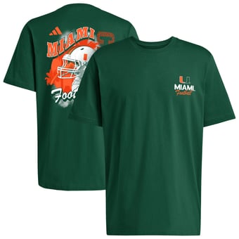 Men's adidas  Green Miami Hurricanes Helmet Bird Fresh T-Shirt