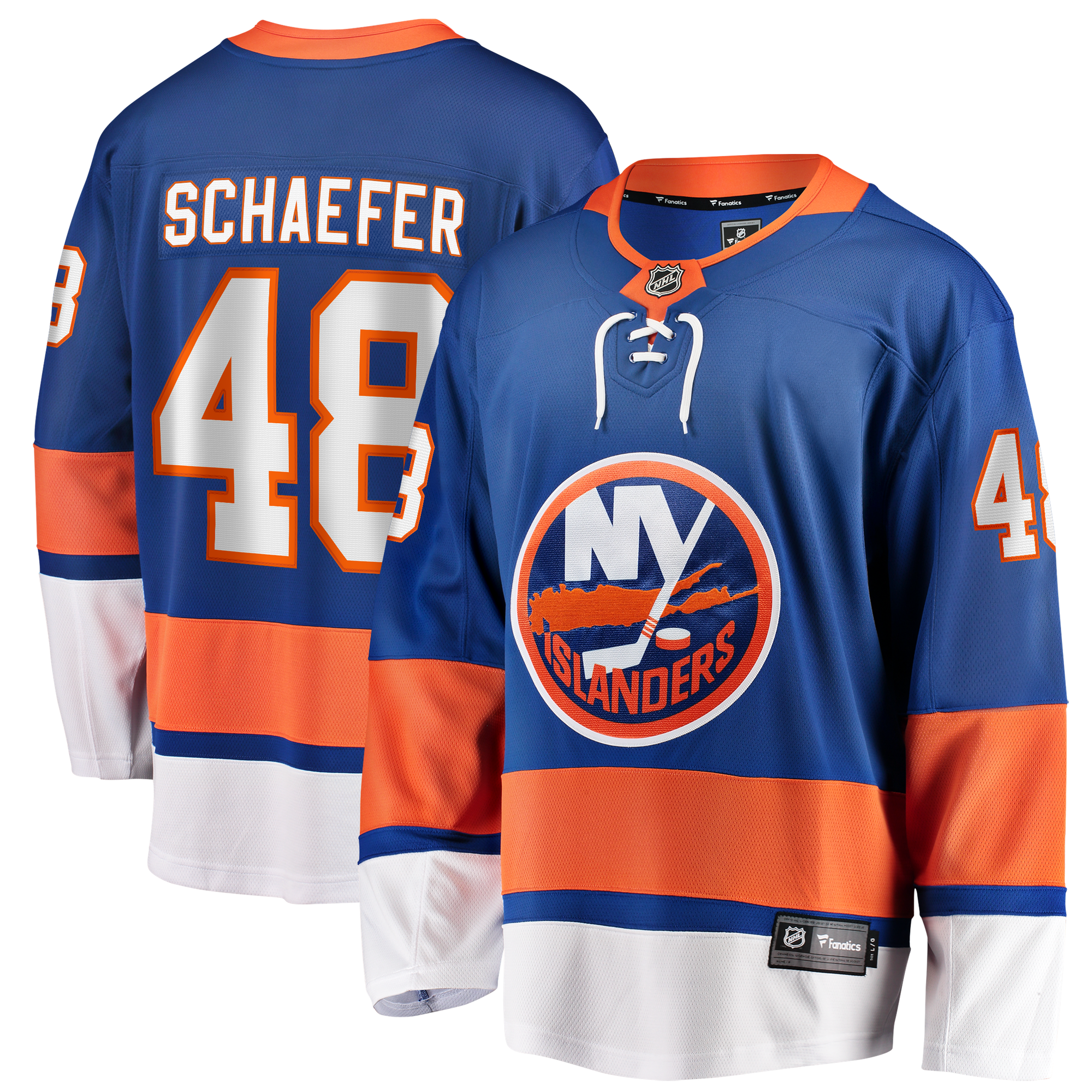 Maillot Domicile Breakaway New York Islanders Fanatics - Bleu Royal - Matthew Schaefer - Homme: retailer-supplied image