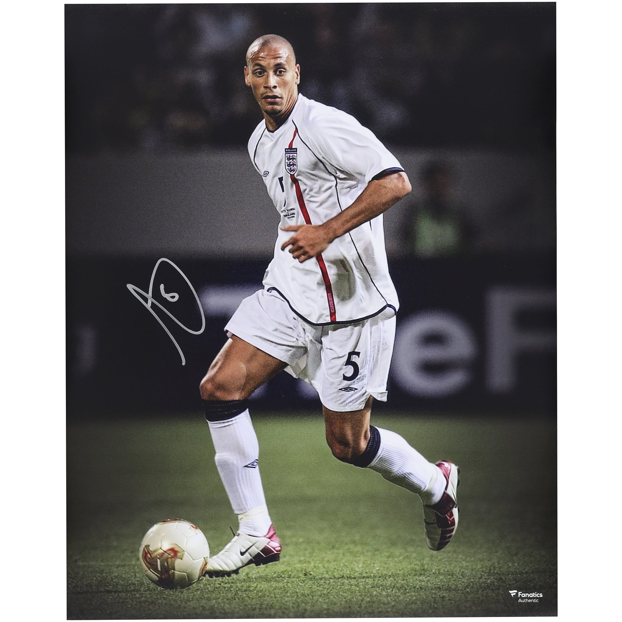 Rio Ferdinand England National Team Autographed 16" x 20" Dribbling Spotlight Photograph