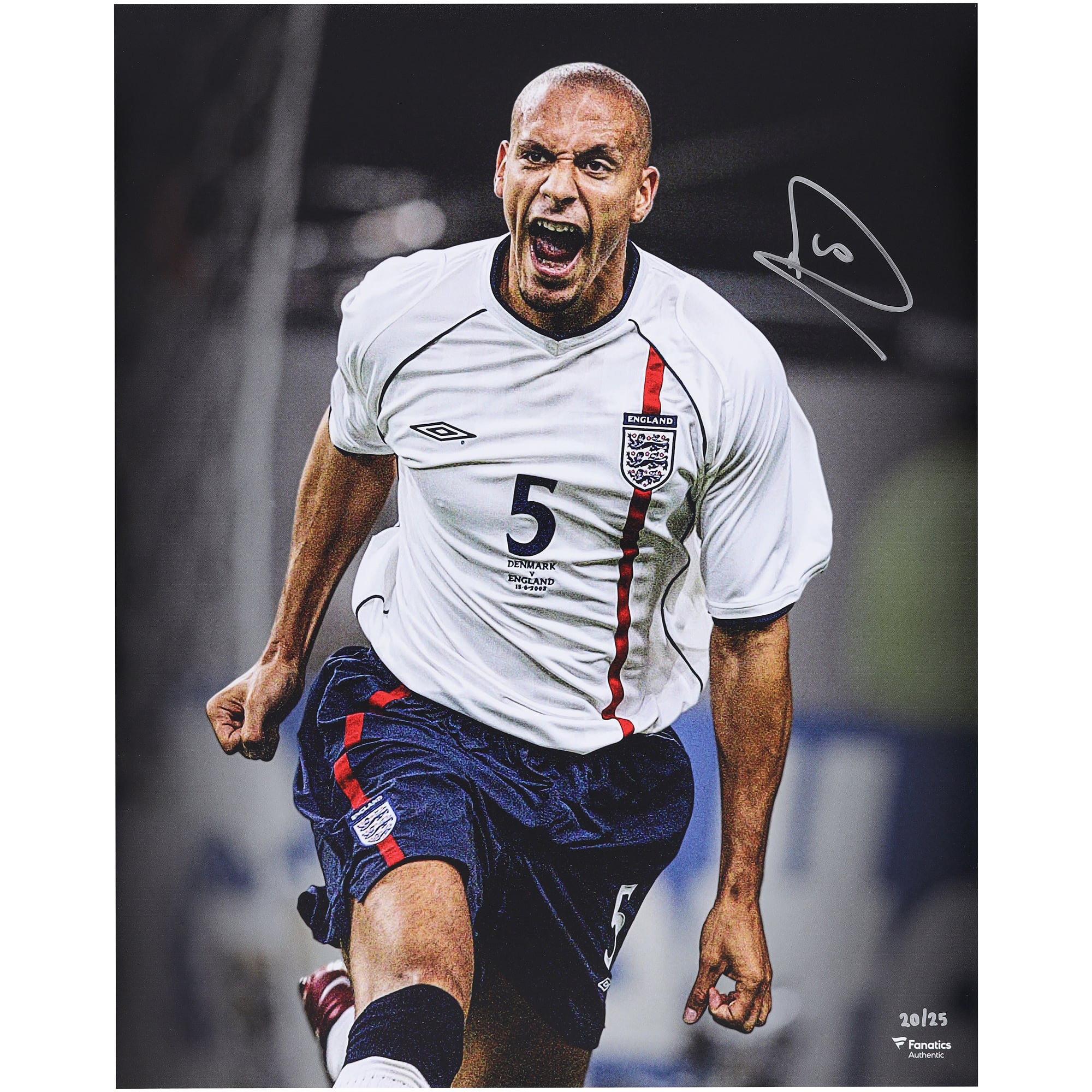 Rio Ferdinand England National Team Autographed 16" x 20" Unleashed Photograph - Limited Edition of 25