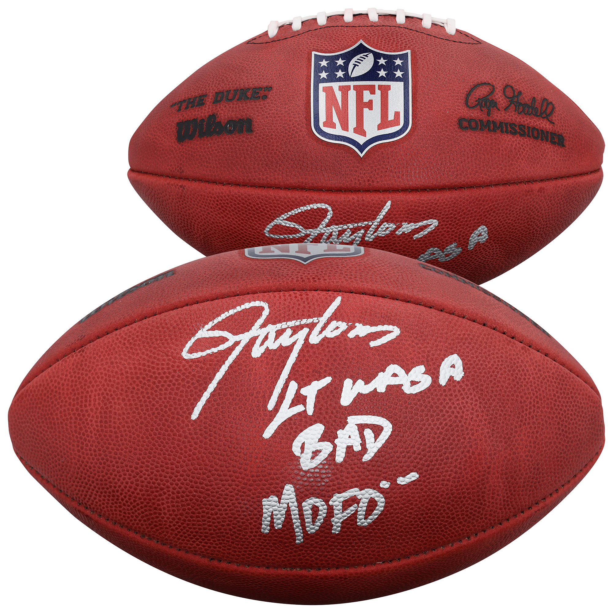 Lawrence Taylor New York Giants Autographed Duke Full Color Football with "LT Was A Bad MOFO" Inscription
