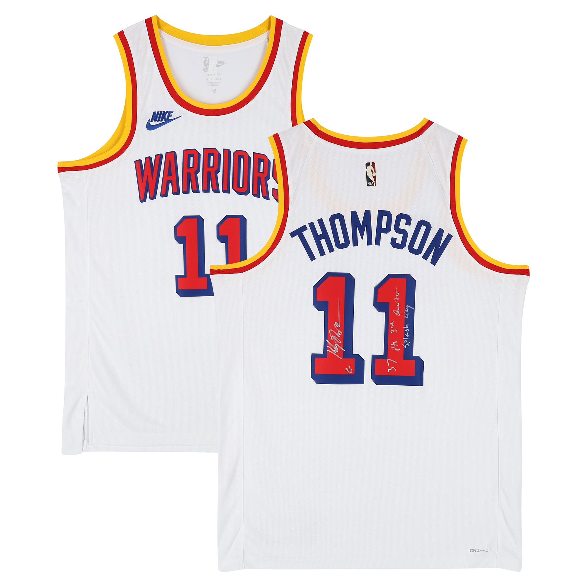 Camiseta blanca Nike Association Swingman de Klay Thompson de los Golden State Warriors autografiada con múltiples inscripciones - Edición limitada #5/5