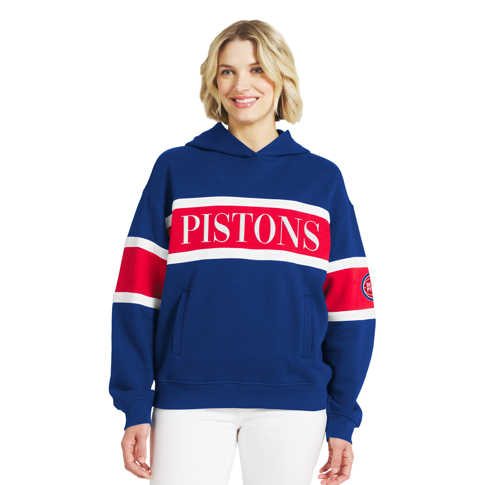 Women's WEAR by Erin Andrews  Blue Detroit Pistons Stripe Pullover Hoodie