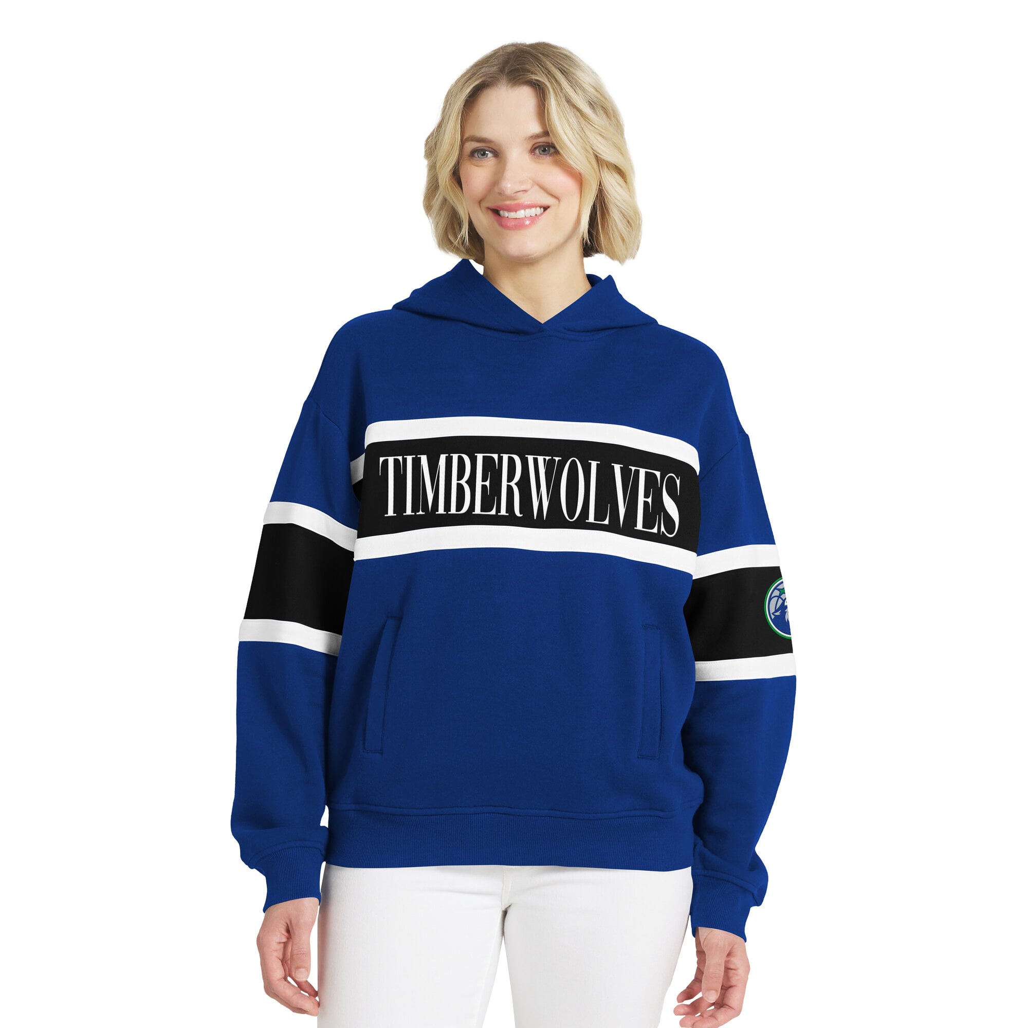 Women's WEAR by Erin Andrews Blue Minnesota Timberwolves Stripe Pullover Hoodie