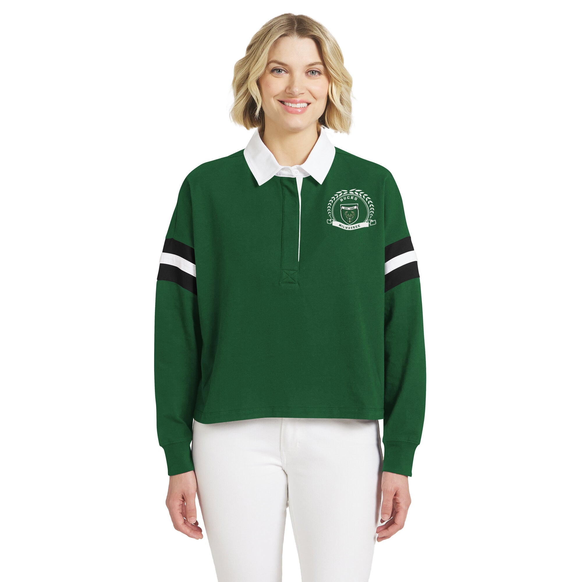 Women's WEAR by Erin Andrews Hunter Green Milwaukee Bucks Rugby Polo