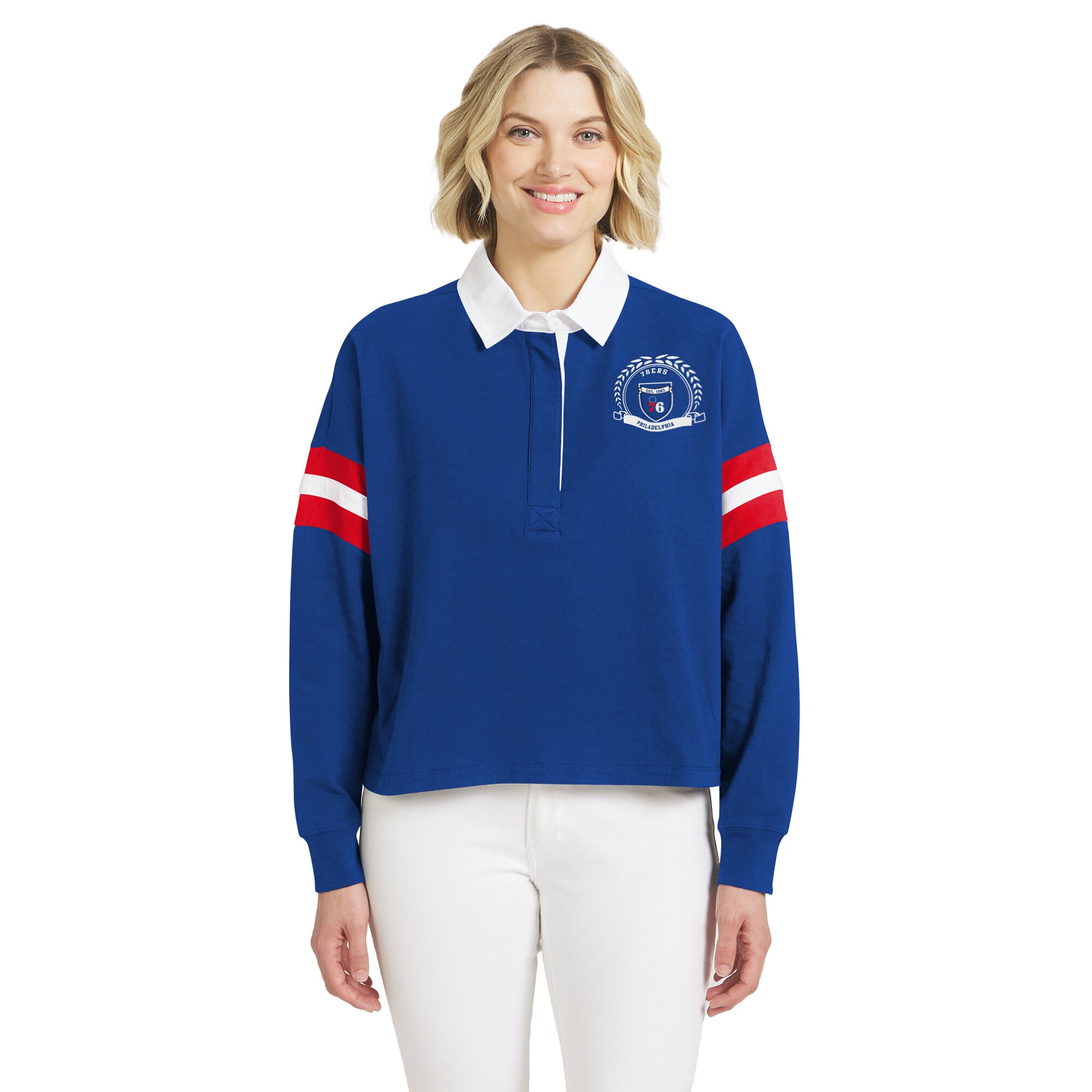 Women's WEAR by Erin Andrews Royal Philadelphia 76ers Rugby Polo