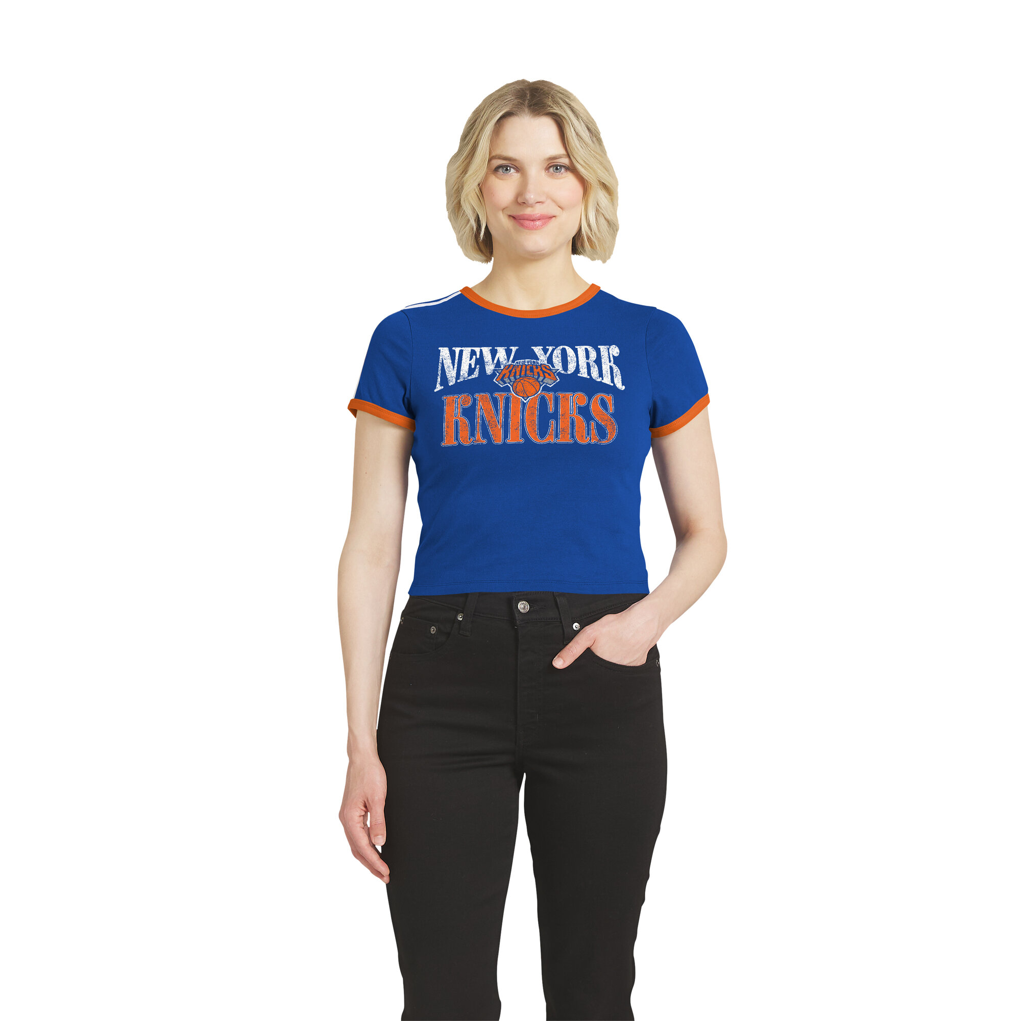 Wear by Erin Andrews Women's Blue New York Knicks Ringer Baby T-Shirt - Blue