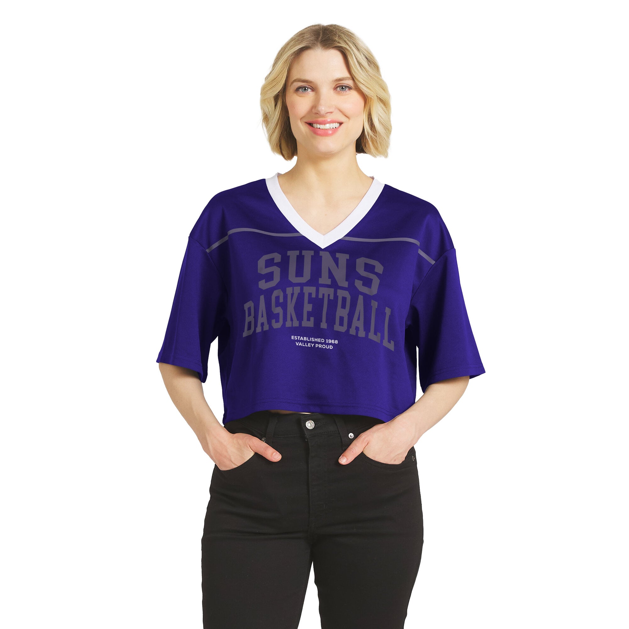 Women's WEAR by Erin Andrews  Purple Phoenix Suns Cropped Jersey V-Neck T-Shirt