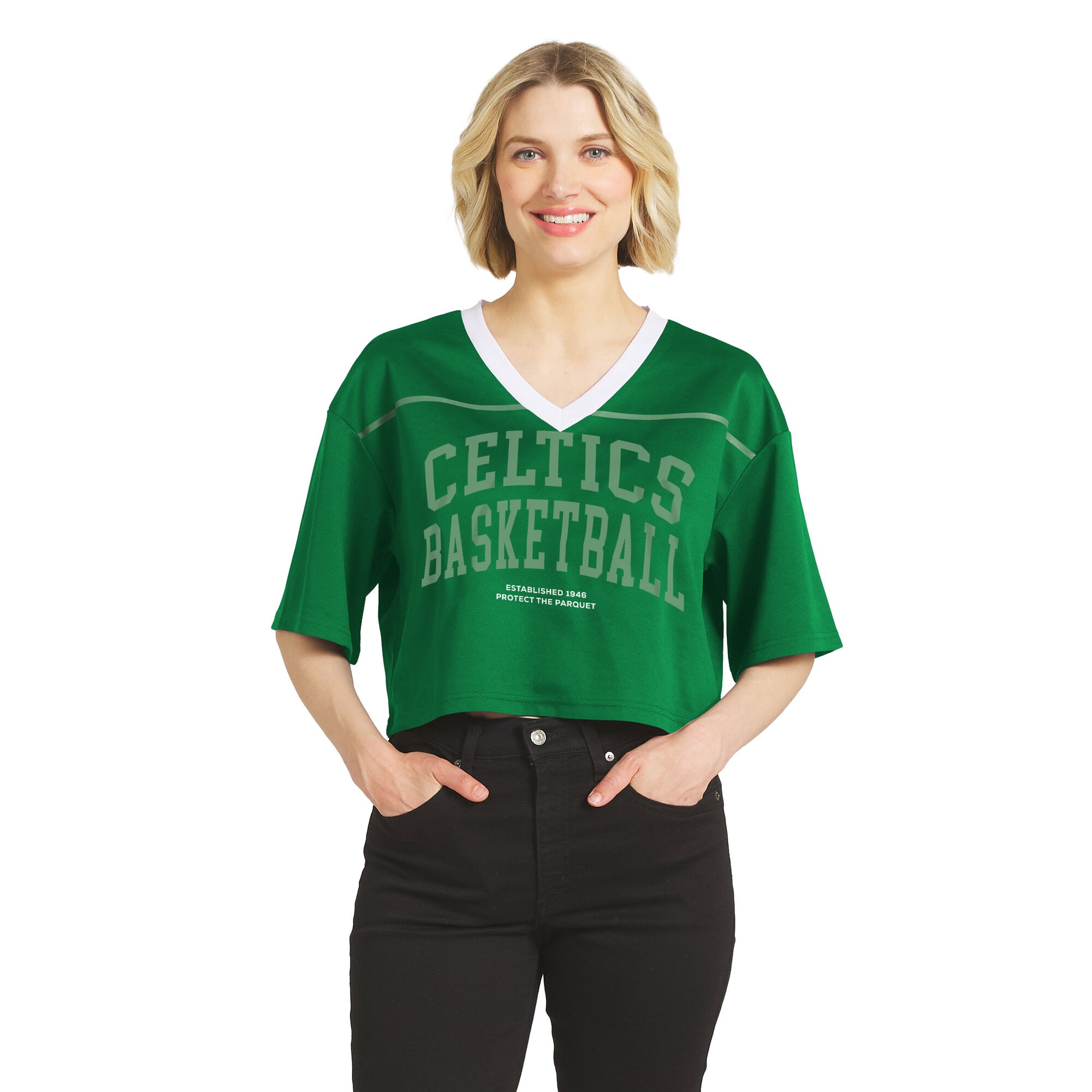 Women's WEAR by Erin Andrews  Kelly Green Boston Celtics Cropped Jersey V-Neck T-Shirt